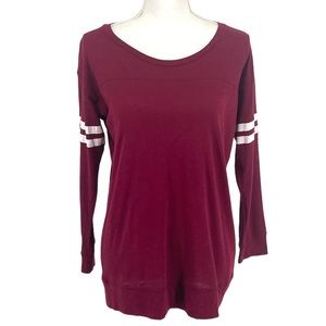 J.Crew Factory Burgundy Varsity Stripe 3/4 Sleeve Cotton Tee Women’s Small
